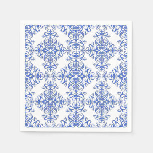 Cobalt Blue and White Floral Damask Style Pattern Napkin