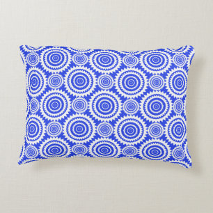 Cobalt Blue and White Geometric Circles Pattern Decorative Pillow