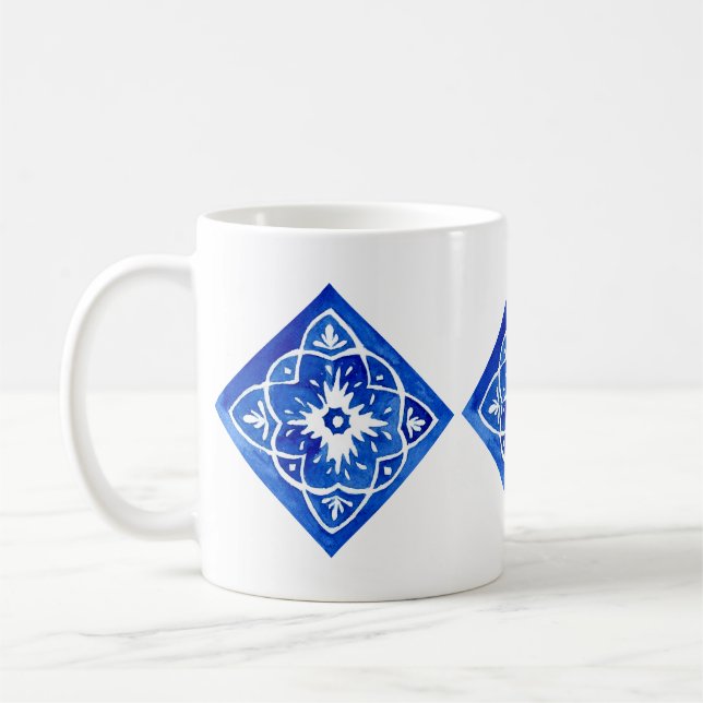 Cobalt Blue and White Mediterranean Tile Coffee Mug (Left)