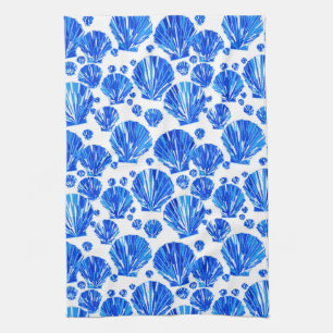 Cobalt Blue and White Sea Shells Kitchen Towel