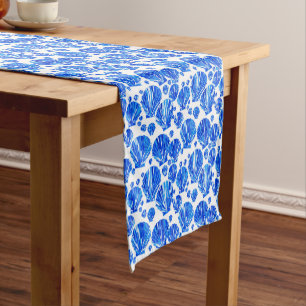 Cobalt Blue and White Sea Shells Short Table Runner