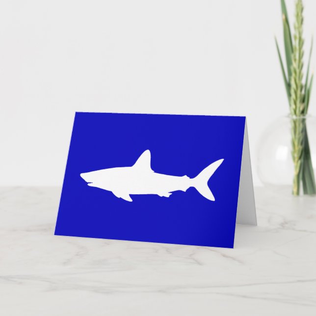 Cobalt Blue and White Shark Silhouette Thank You Card (Front)
