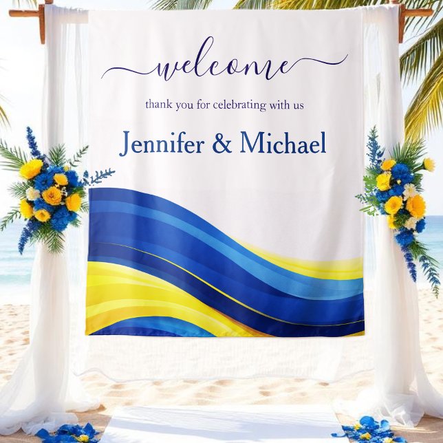 Cobalt Blue and Yellow Wedding Welcome Sign Tapestry (Cobalt Blue and Yellow Wedding Welcome Sign )