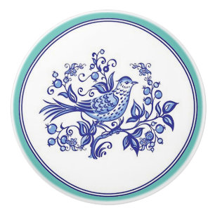 “Cobalt Blue Bird” with Border Ceramic Knob