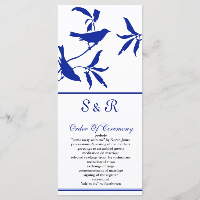 cobalt blue birds Programme de mariage (Devant)