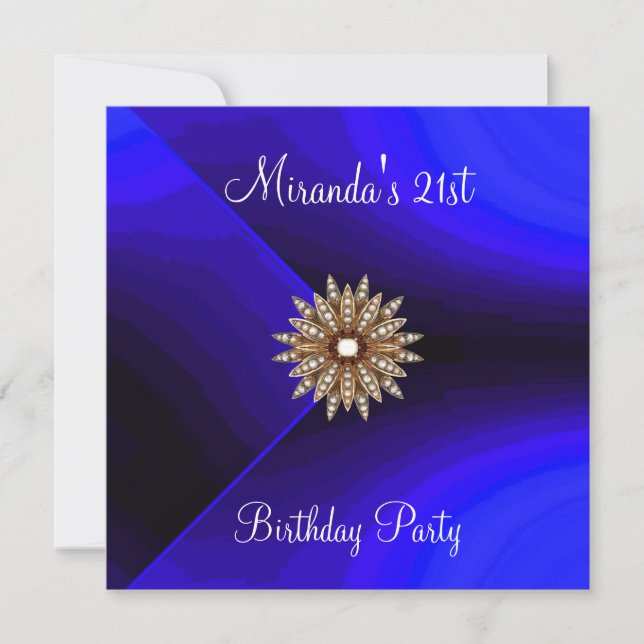 Cobalt Blue Black Abstract 21st Birthday Invitation (Front)