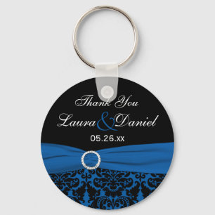 Cobalt Blue, Black Damask Wedding Favor Keychain