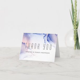 CObalt Blue Blush Rose Modern Fluid Ink Thank You Card