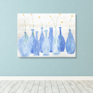 Cobalt Blue Bottles with Daisies Jars  Canvas Print