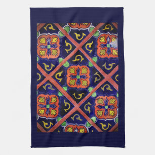 Cobalt Blue Burnt Orange Southwestern Tile Design Kitchen Towel