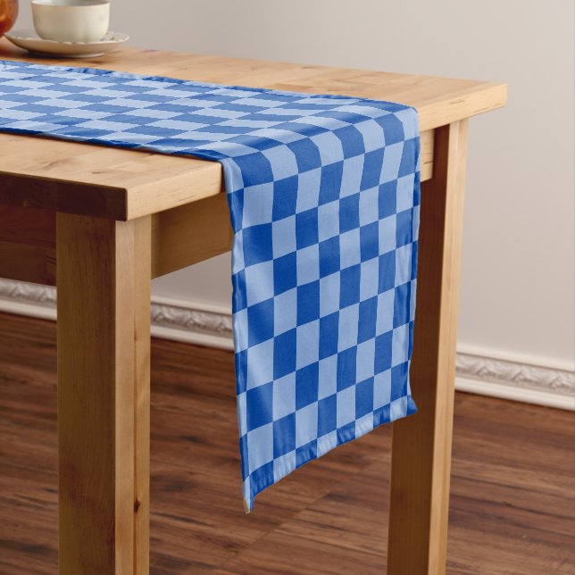 Cobalt Blue Chequerboard Short Table Runner (In Situ)