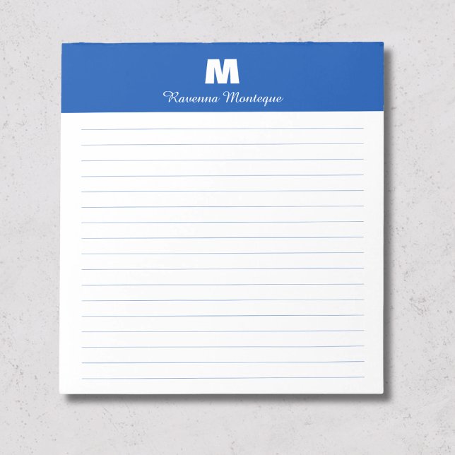 Cobalt Blue Chic Personalized Monogram Name Lined Notepad (Creator Uploaded)