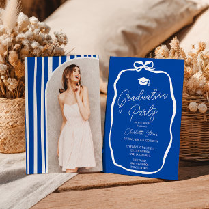 Cobalt Blue Coquette Bow photo graduation Invitation