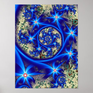 Cobalt Blue Cosmic Floral Galaxy Artwork Poster