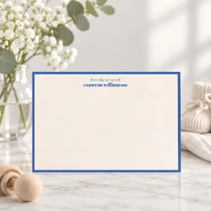 Cobalt Blue Cream Preppy Nursery Personalized Name Thank You Card
