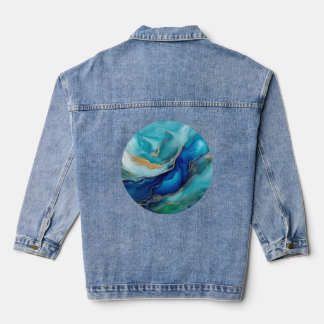 Cobalt Blue Currents: An Abstract Perspective Denim Jacket