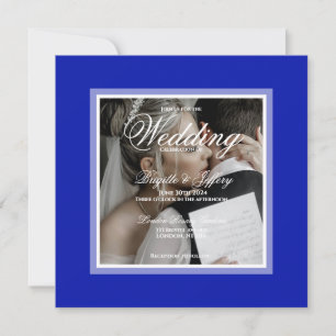 Cobalt blue customizable wedding photo invitation