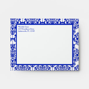 Cobalt Blue Damask Envelope for Thank You Note