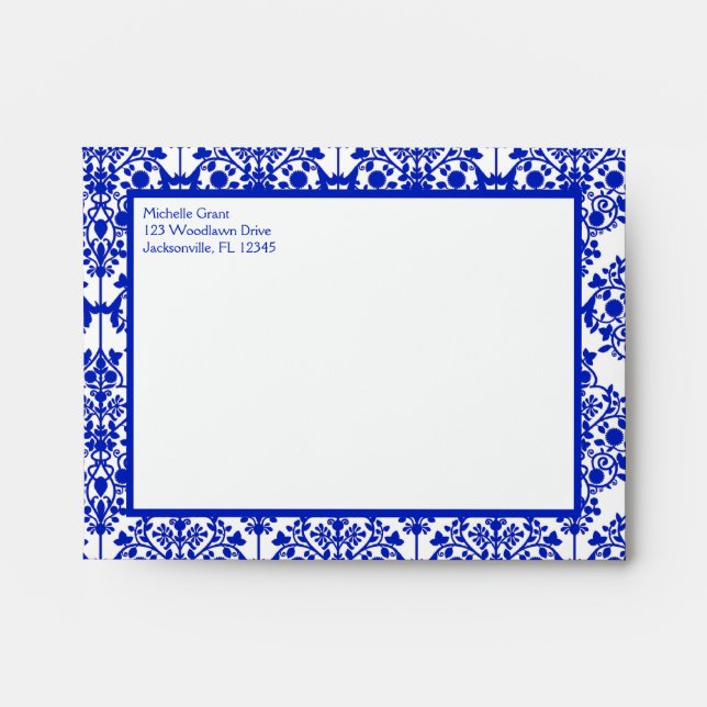 Cobalt Blue Damask Enveloppe for Thank You Note (Devant)