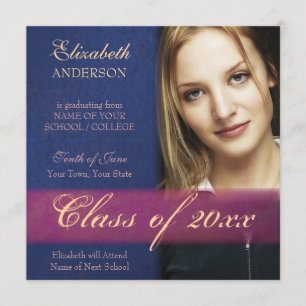 Cobalt Blue Damask Grunge Graduation Faire-part