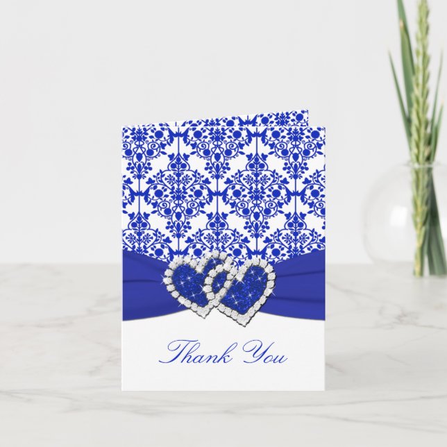 Cobalt Blue Damask Merci Carte Note (Devant)