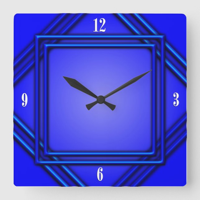 Cobalt Blue Double Frame 4 White Numbers Square Wall Clock (Front)