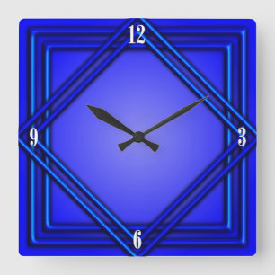 Cobalt Blue Double Frame 4 White Numbers Square Wall Clock