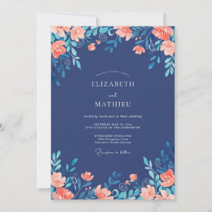 Cobalt Blue Enchanted Botanical Wedding Invitation