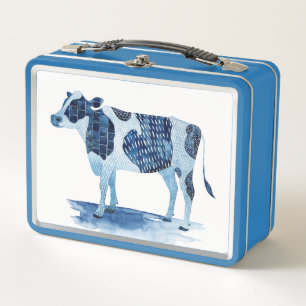 Cobalt Blue Farm Animals - Cow Metal Lunch Box