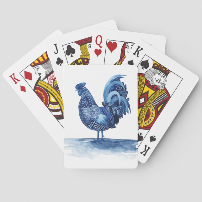 Cobalt Blue Farm Animals - Rooster Playing Cards (Back)