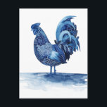 Cobalt Blue Farm Animals - Rooster Postcard<br><div class="desc">Cobalt Farm Animals IV by Grace Popp. Features a rooster in a deep,  cobalt blue colour with a variety of designs, </div>