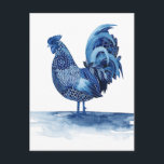Cobalt Blue Farm Animals - Rooster Postcard<br><div class="desc">Cobalt Farm Animals IV by Grace Popp. Features a rooster in a deep,  cobalt blue colour with a variety of designs, </div>