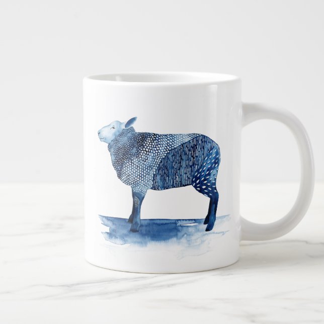 Cobalt Blue Farm Animals - Sheep Large Coffee Mug (Right)