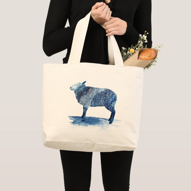 Cobalt Blue Farm Animals - Sheep Large Tote Bag (Front (Product))