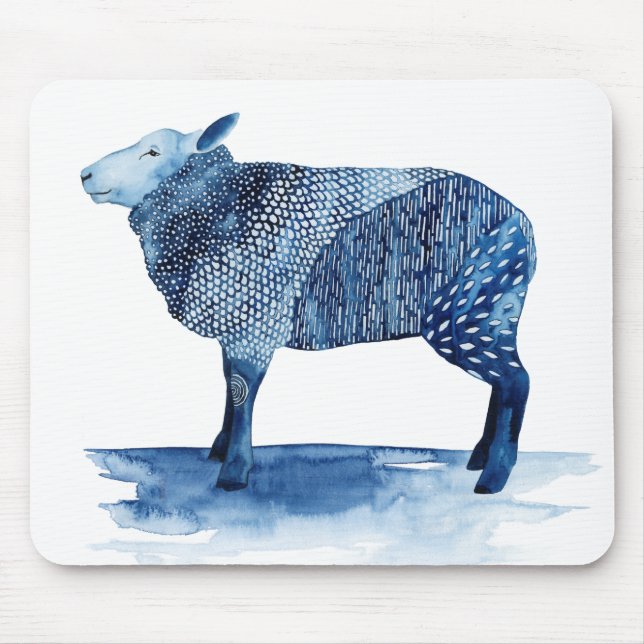 Cobalt Blue Farm Animals - Sheep Mouse Pad (Front)