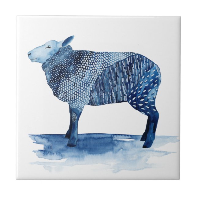 Cobalt Blue Farm Animals - Sheep Tile (Front)