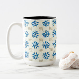 Cobalt Blue Floral And Golden Butterfly Two-Tone Coffee Mug