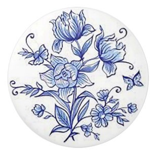 “Cobalt Blue Floral” Ceramic Pull