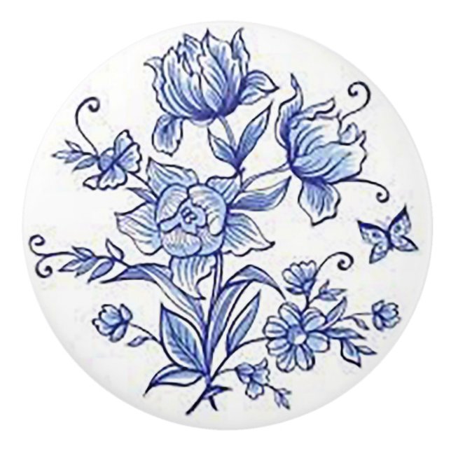 “Cobalt Blue Floral” Ceramic Pull (Front)