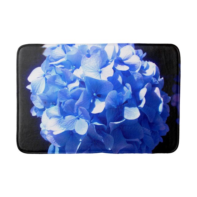 Cobalt blue floral elegant blue hydrangeas  bath mat (Front)