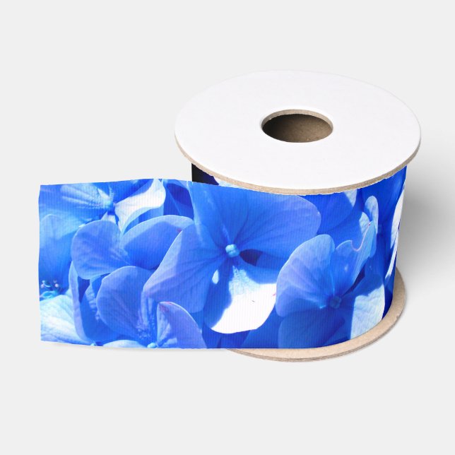 Cobalt blue floral elegant blue hydrangeas  grosgrain ribbon (Spool)