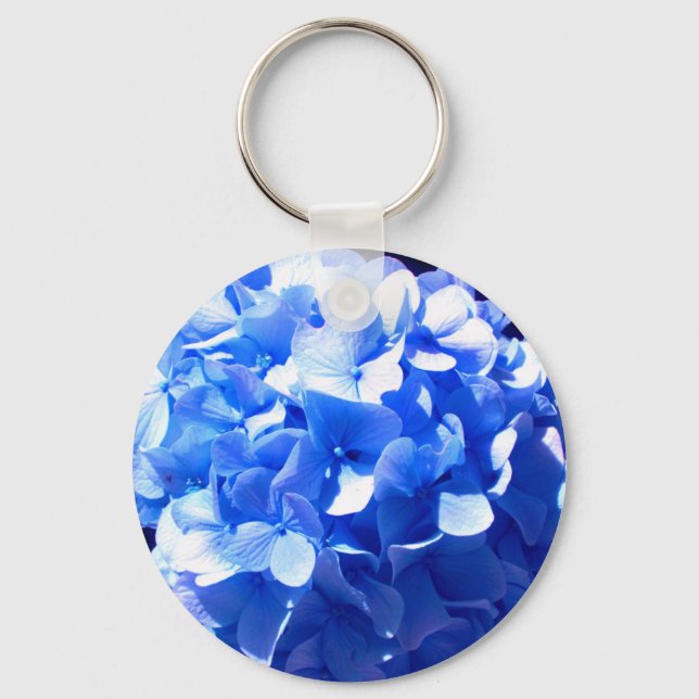 Cobalt blue floral elegant blue hydrangeas  keychain (Front)