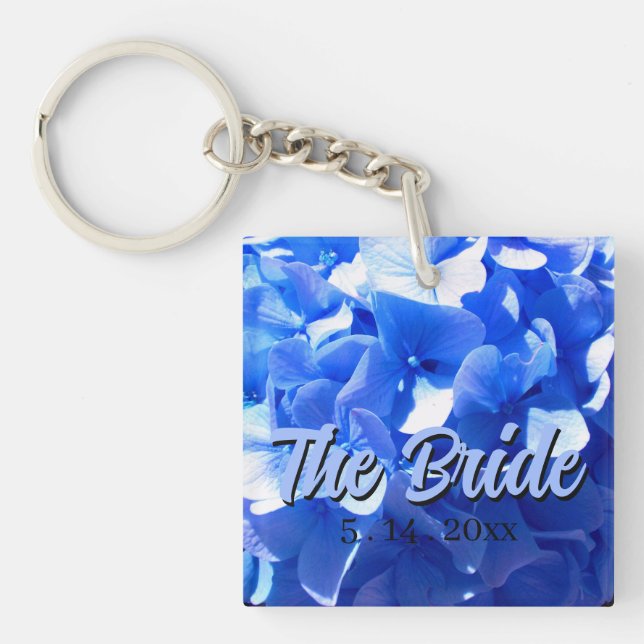 Cobalt blue floral elegant blue hydrangeas  keychain (Front)