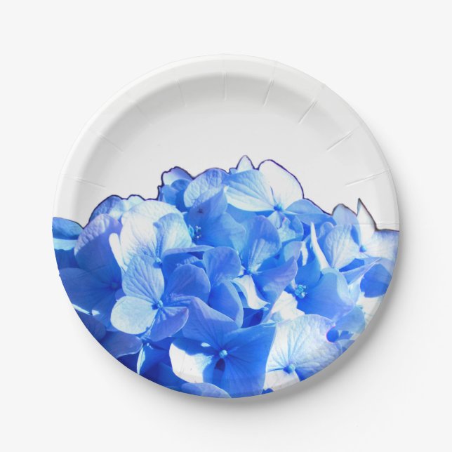 Cobalt blue floral elegant blue hydrangeas  paper plate (Front)