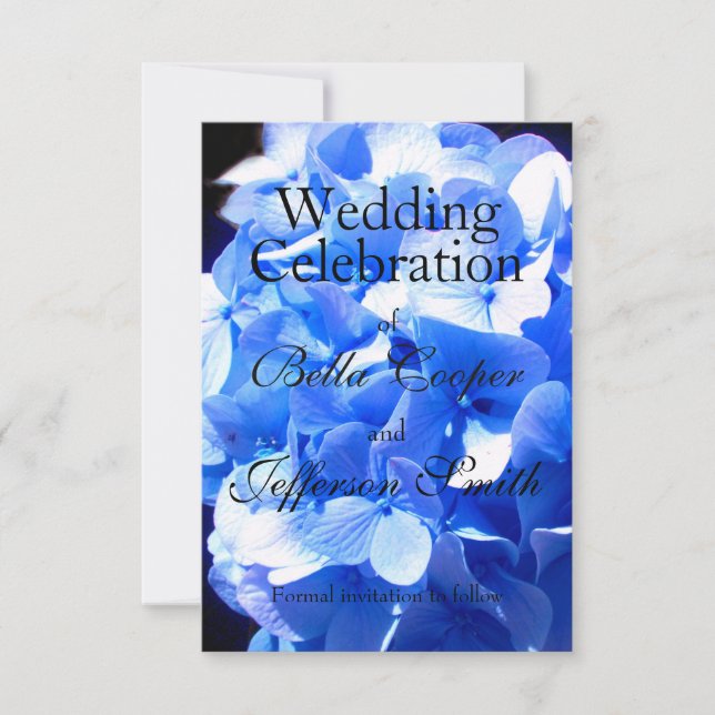Cobalt blue floral elegant blue hydrangeas  save the date (Front)