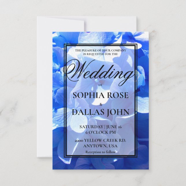 Cobalt blue floral elegant blue hydrangeas Wedding Invitation (Front)