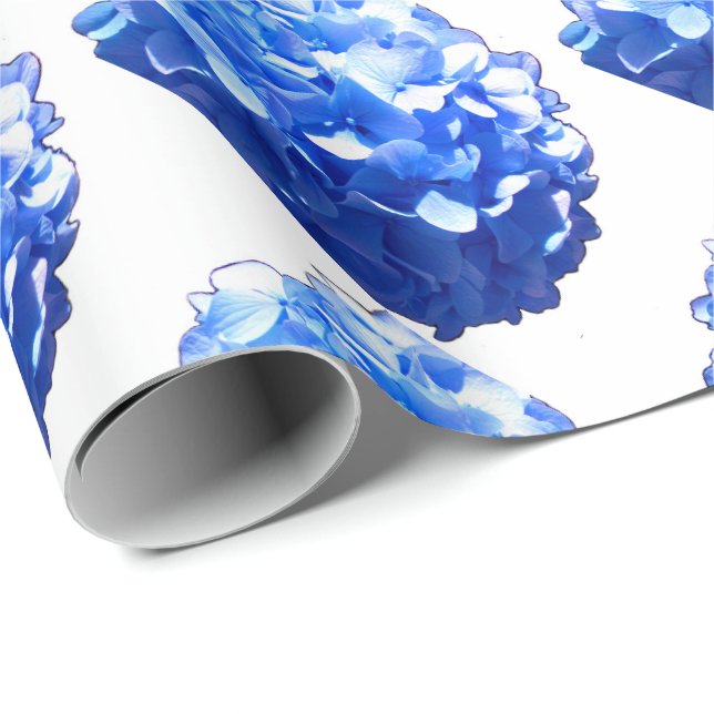 Cobalt blue floral elegant blue hydrangeas  wrapping paper (Roll Corner)