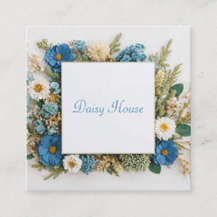 Cobalt Blue Floral Gold Frame Preserved Flower Square Business Card