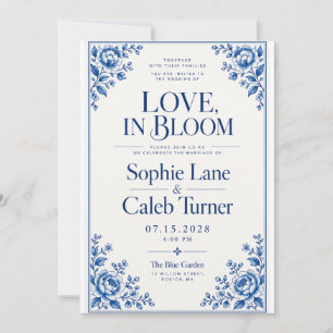 Cobalt Blue Floral Wedding Invitation