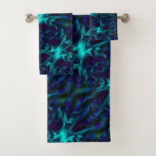 Cobalt Blue Fractal Bath Towel Set